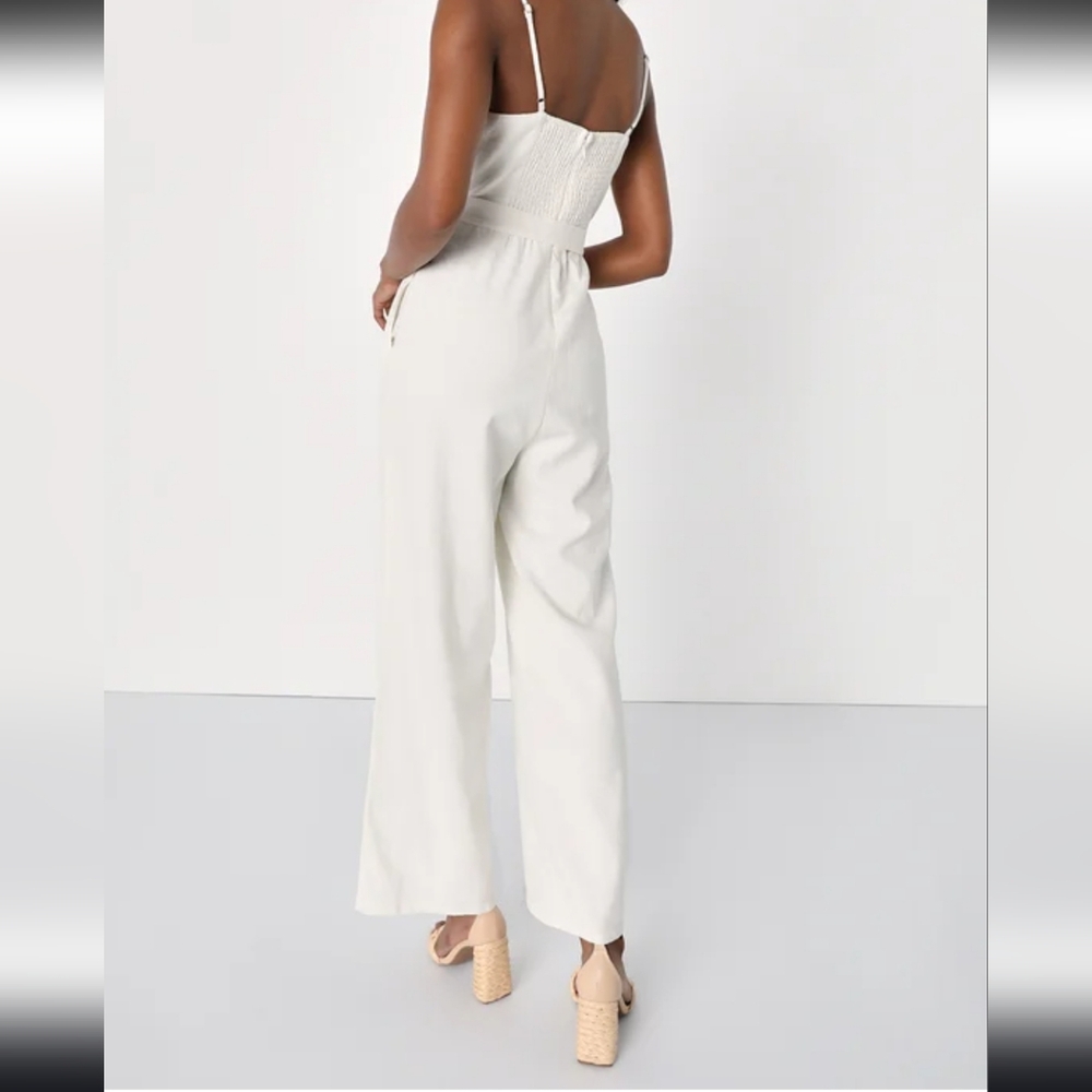 Lulus' Linen  Wide Leg Jumpsuit In Ivory